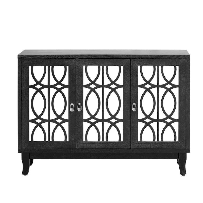 3-Door Mirrored Sideboard with Adjustable Shelves