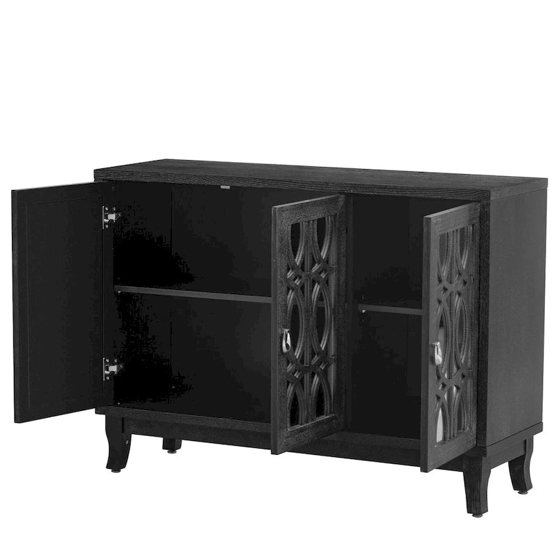 3-Door Mirrored Sideboard with Adjustable Shelves
