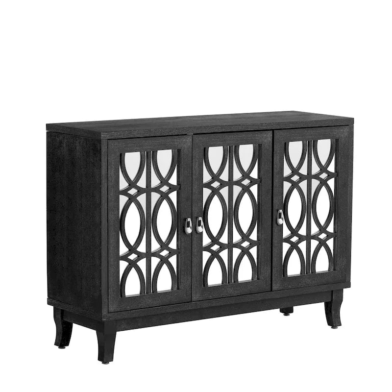 3-Door Mirrored Sideboard with Adjustable Shelves