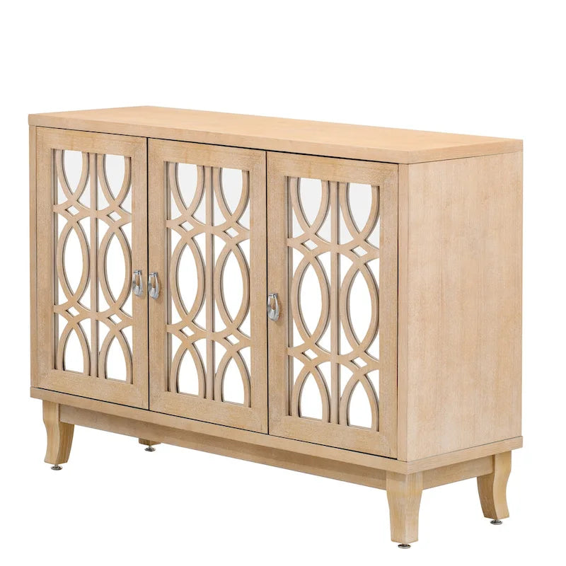 3-Door Mirrored Sideboard with Adjustable Shelves