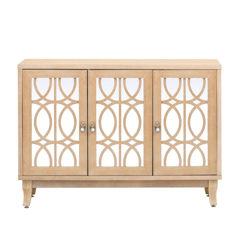 3-Door Mirrored Sideboard with Adjustable Shelves