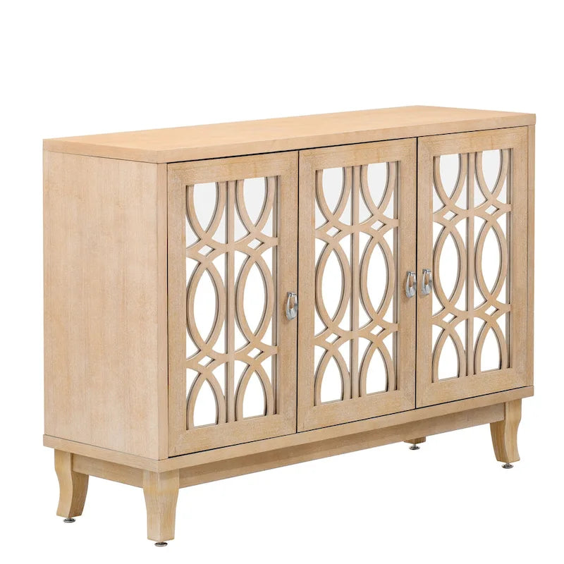 3-Door Mirrored Sideboard with Adjustable Shelves
