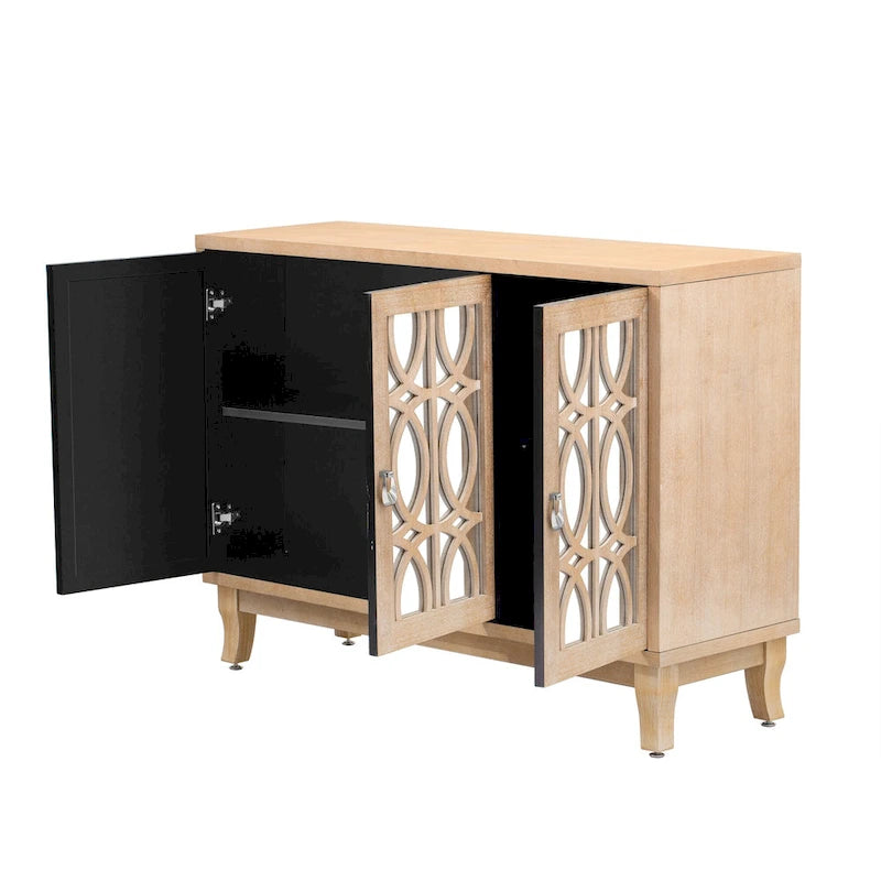 3-Door Mirrored Sideboard with Adjustable Shelves