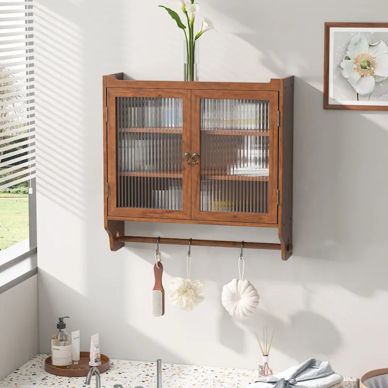 24.8-Inch Vintage Glass Door Wall Cabinet with Towel Rack