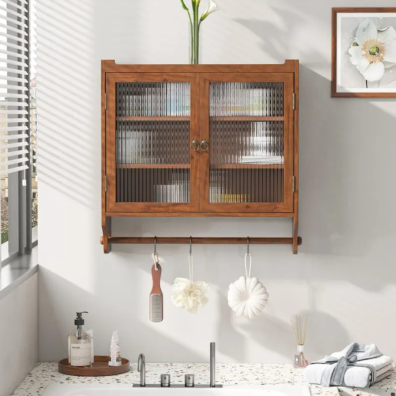 24.8-Inch Vintage Glass Door Wall Cabinet with Towel Rack