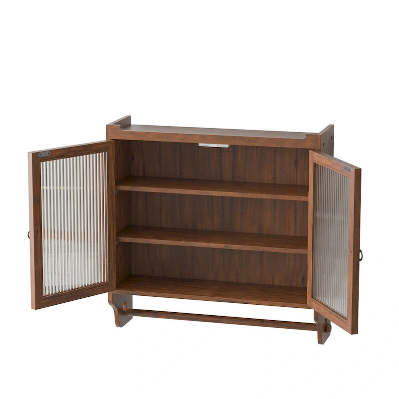 24.8-Inch Vintage Glass Door Wall Cabinet with Towel Rack