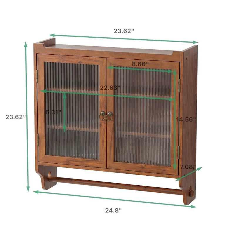 24.8-Inch Vintage Glass Door Wall Cabinet with Towel Rack