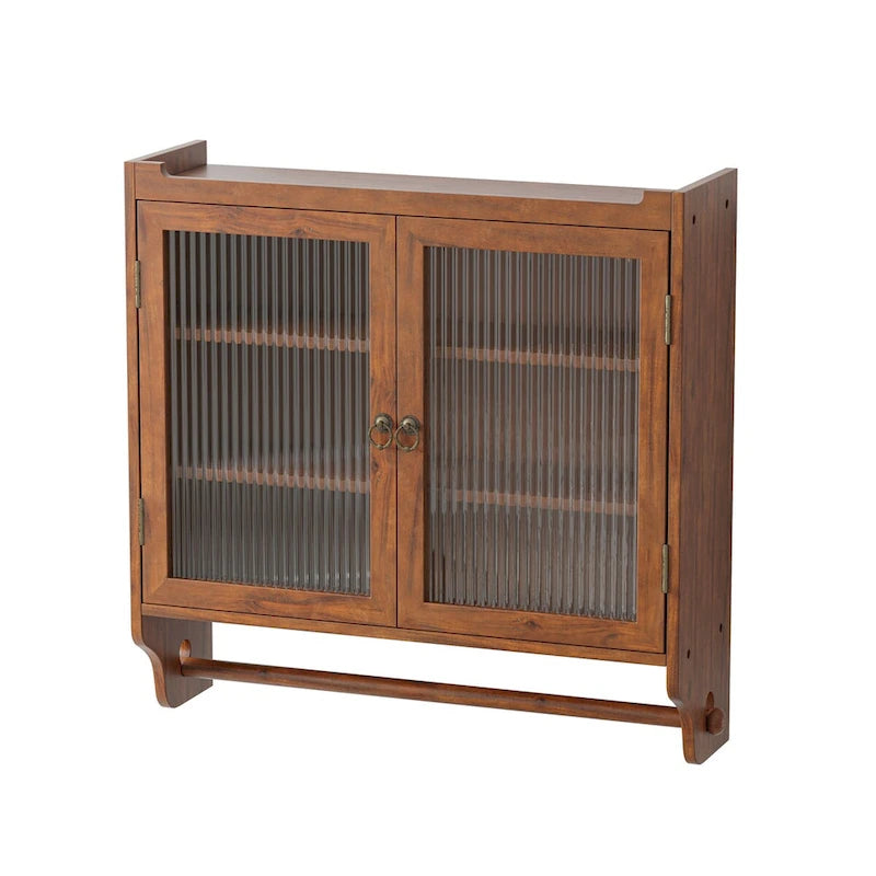 24.8-Inch Vintage Glass Door Wall Cabinet with Towel Rack