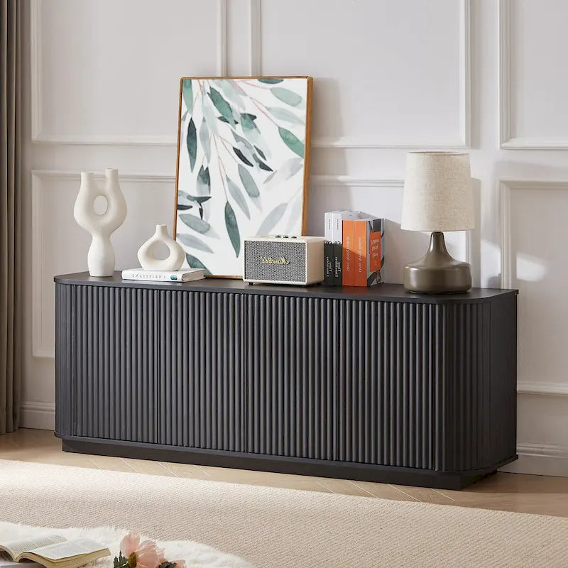 Wave-Pattern Wooden Storage Cabinet with Curved Sides