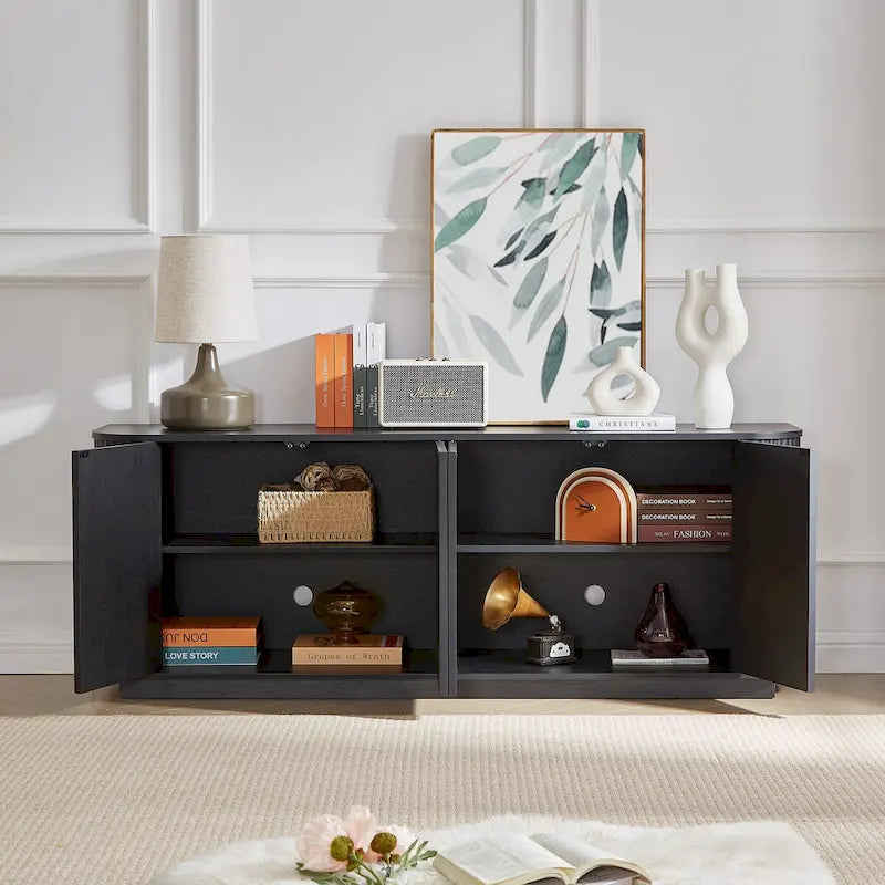 Wave-Pattern Wooden Storage Cabinet with Curved Sides