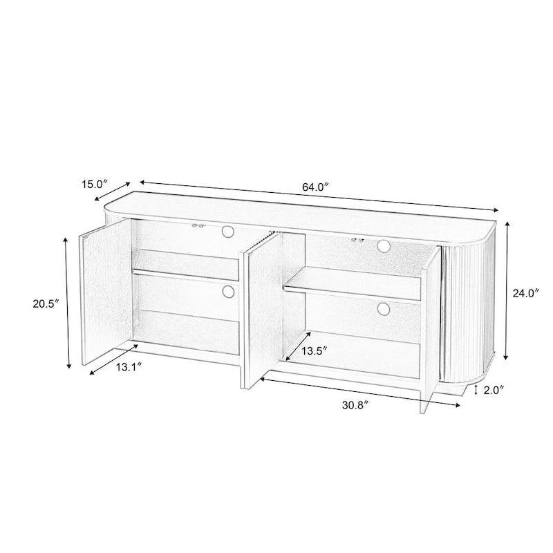 Wave-Pattern Wooden Storage Cabinet with Curved Sides